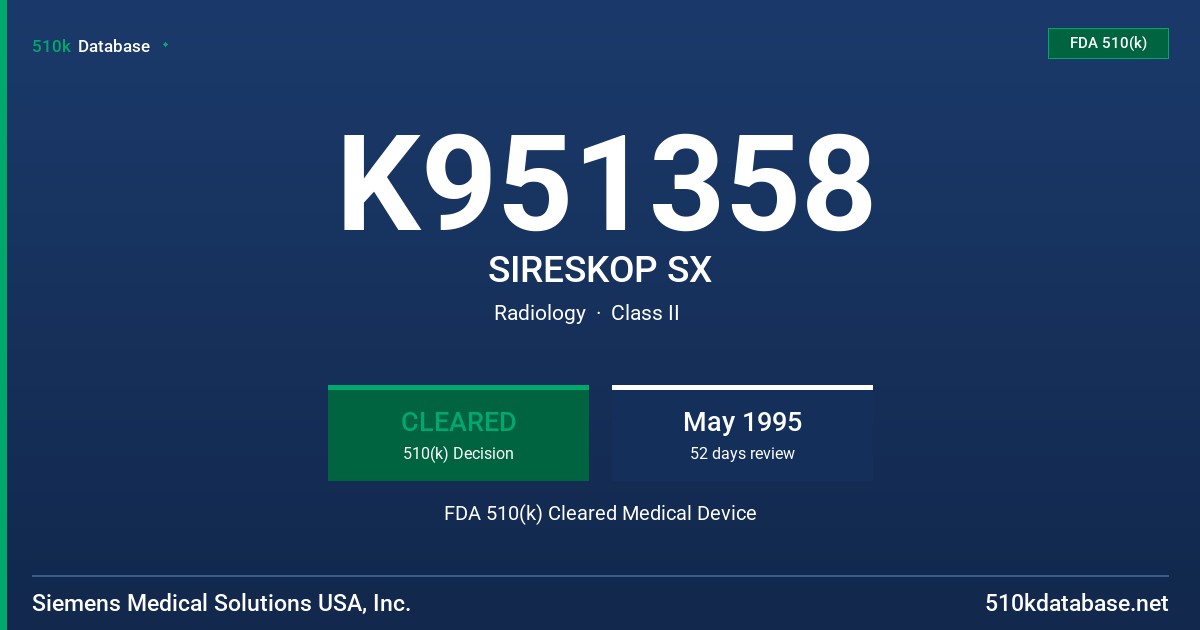 K951358 SIRESKOP SX FDA 510(k) Cleared Medical Device