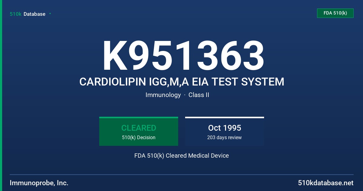 K951363 CARDIOLIPIN IGG,M,A EIA TEST SYSTEM FDA 510(k) Cleared Medical Device