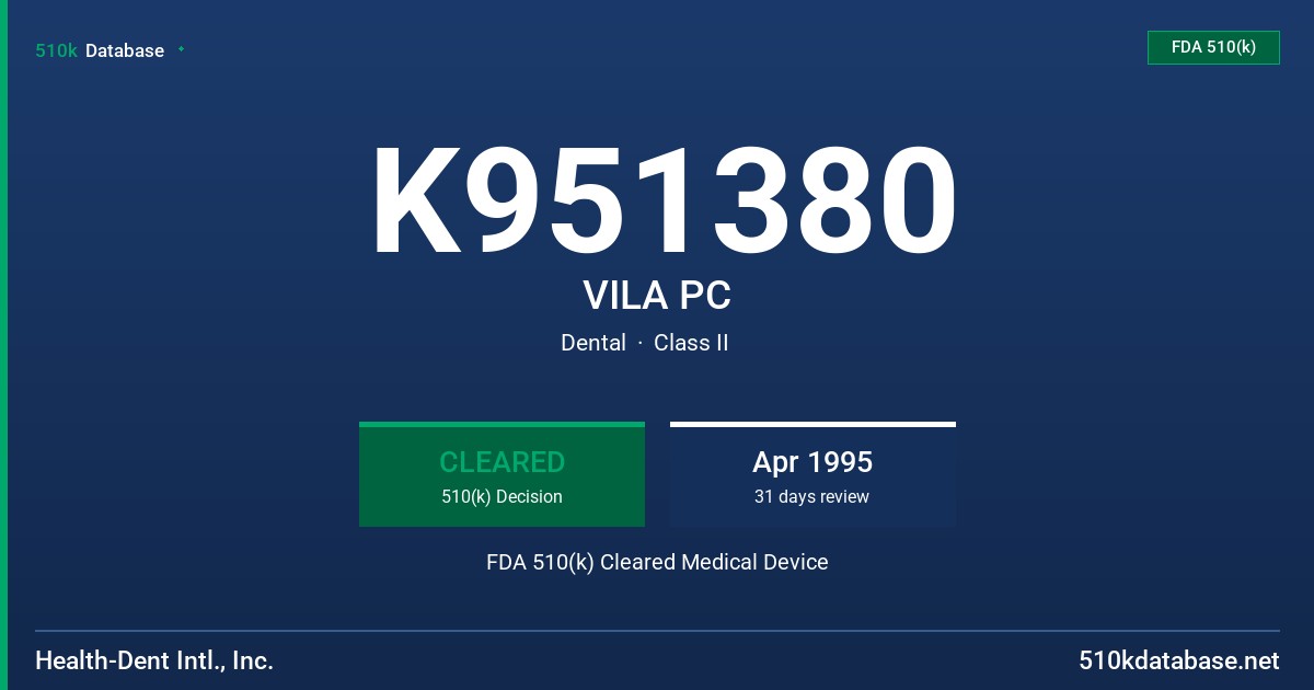 K951380 VILA PC FDA 510(k) Cleared Medical Device