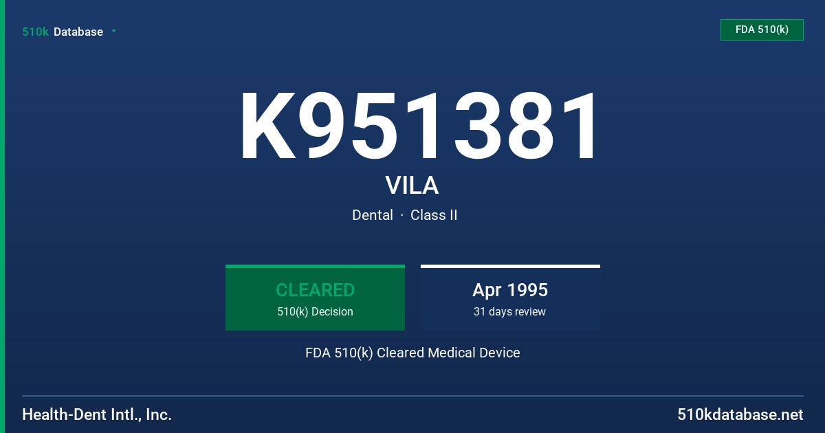 K951381 VILA FDA 510(k) Cleared Medical Device