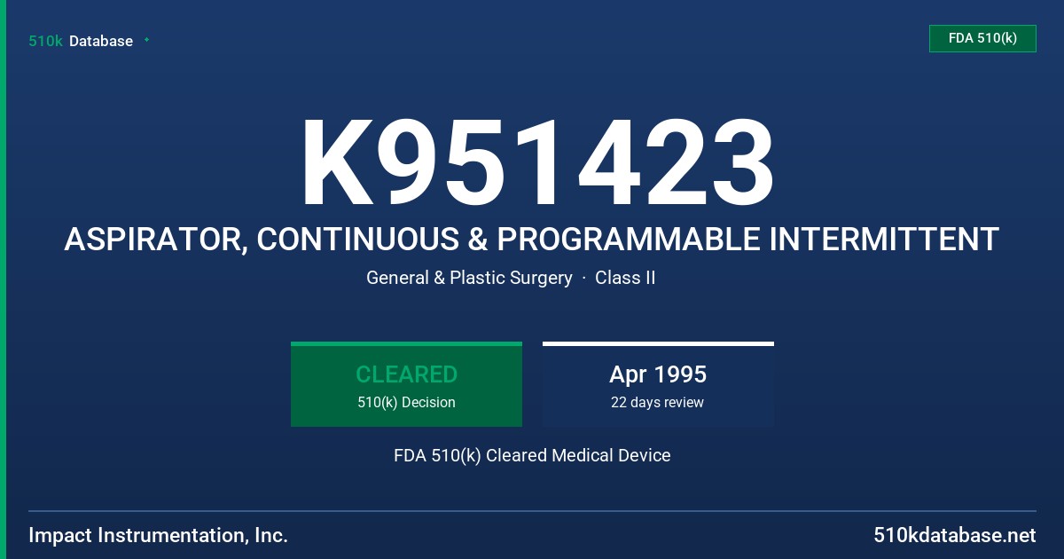 K951423 ASPIRATOR, CONTINUOUS & PROGRAMMABLE INTERMITTENT FDA 510(k) Cleared Medical Device