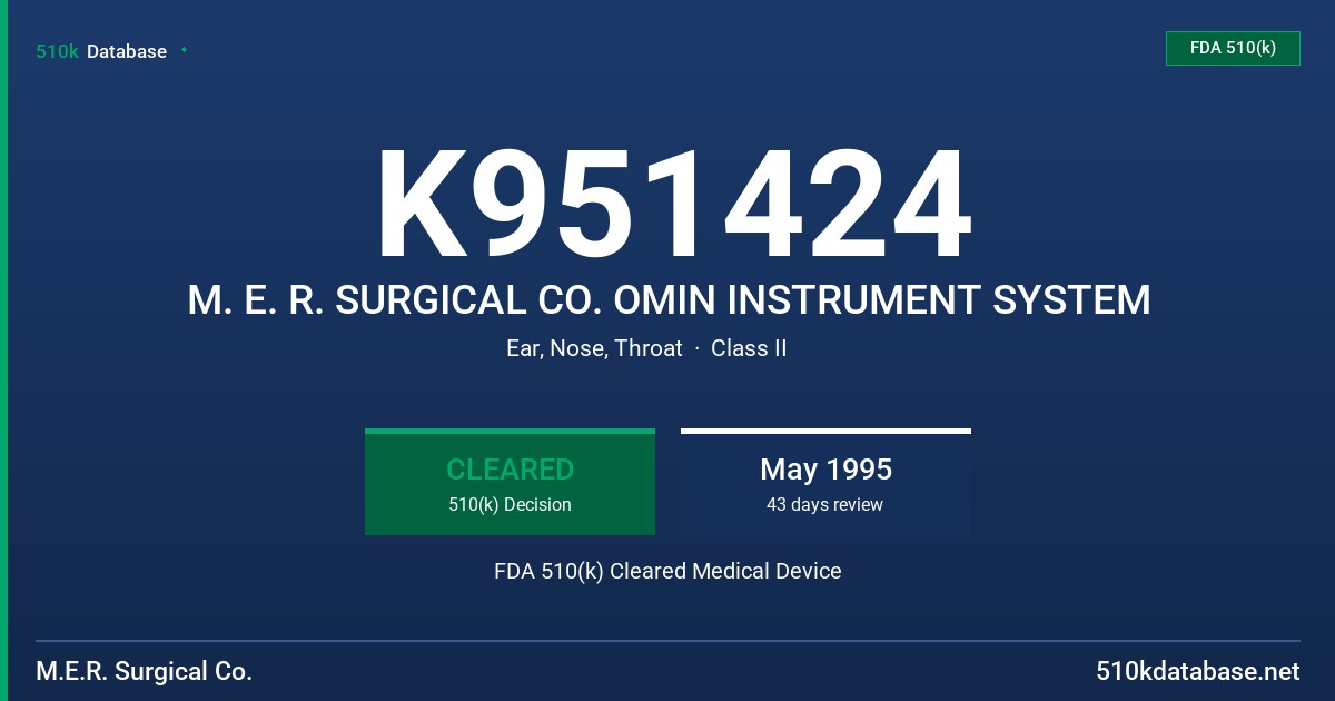 K951424 M. E. R. SURGICAL CO. OMIN INSTRUMENT SYSTEM FDA 510(k) Cleared Medical Device