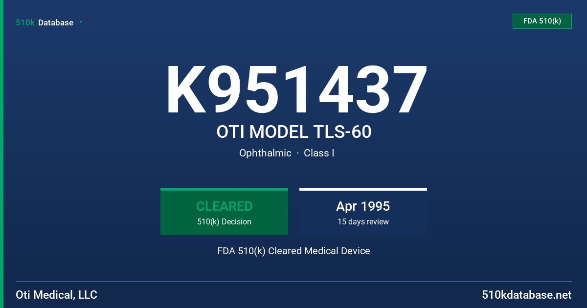 K951437 OTI MODEL TLS-60 FDA 510(k) Cleared Medical Device