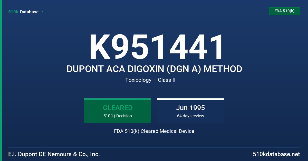 K951441 DUPONT ACA DIGOXIN (DGN A) METHOD FDA 510(k) Cleared Medical Device