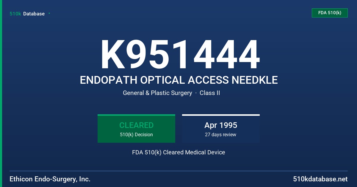 K951444 ENDOPATH OPTICAL ACCESS NEEDKLE FDA 510(k) Cleared Medical Device
