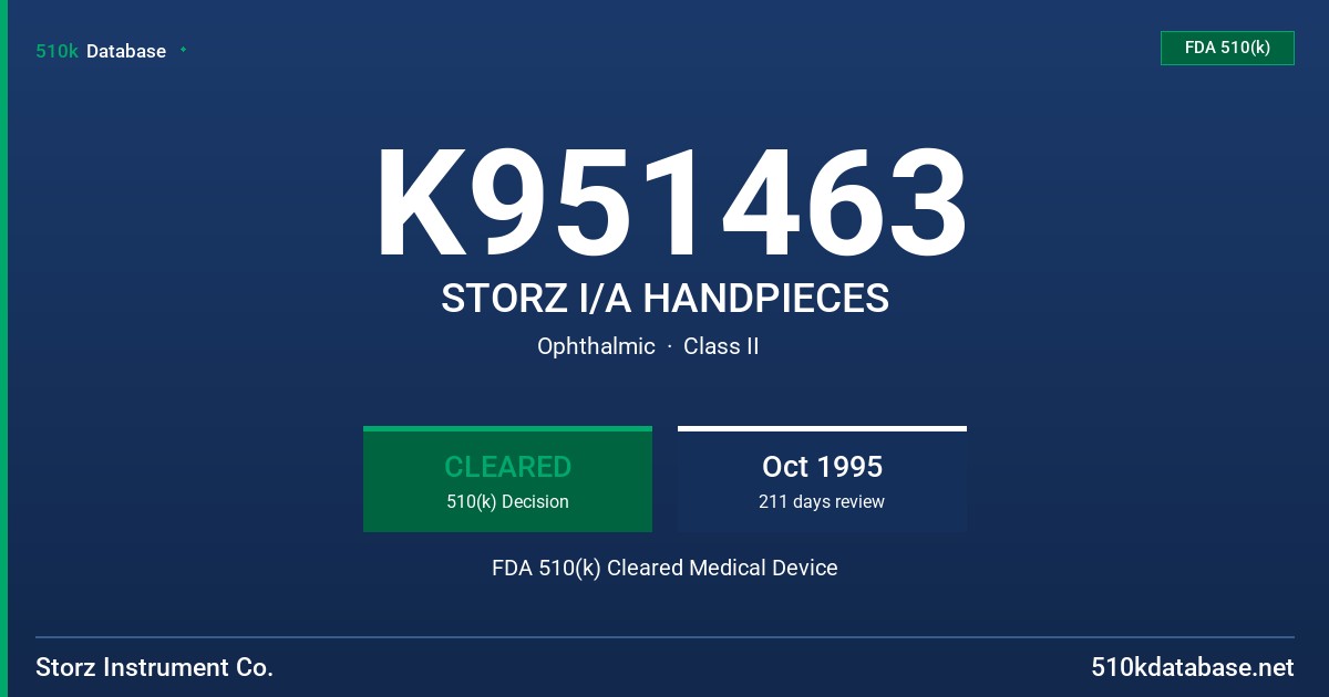 K951463 STORZ I/A HANDPIECES FDA 510(k) Cleared Medical Device