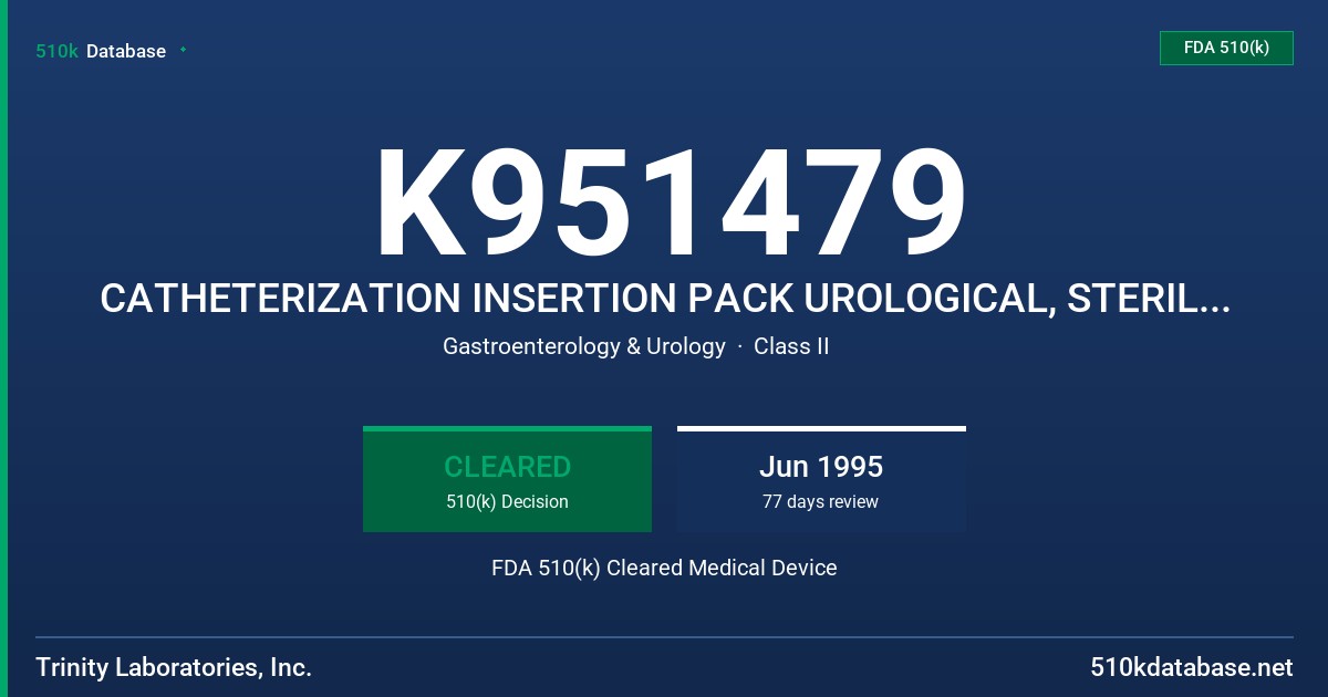 K951479 CATHETERIZATION INSERTION PACK UROLOGICAL, STERILE, DISPOSABLE FDA 510(k) Cleared Medical Device