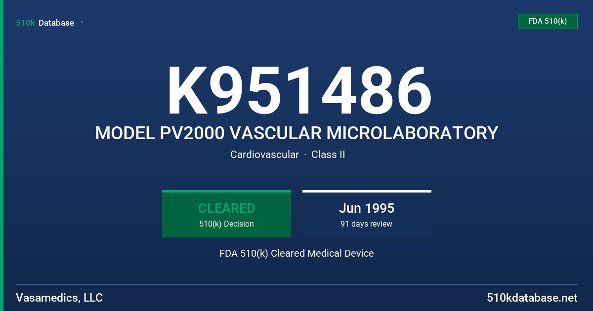 K951486 MODEL PV2000 VASCULAR MICROLABORATORY FDA 510(k) Cleared Medical Device