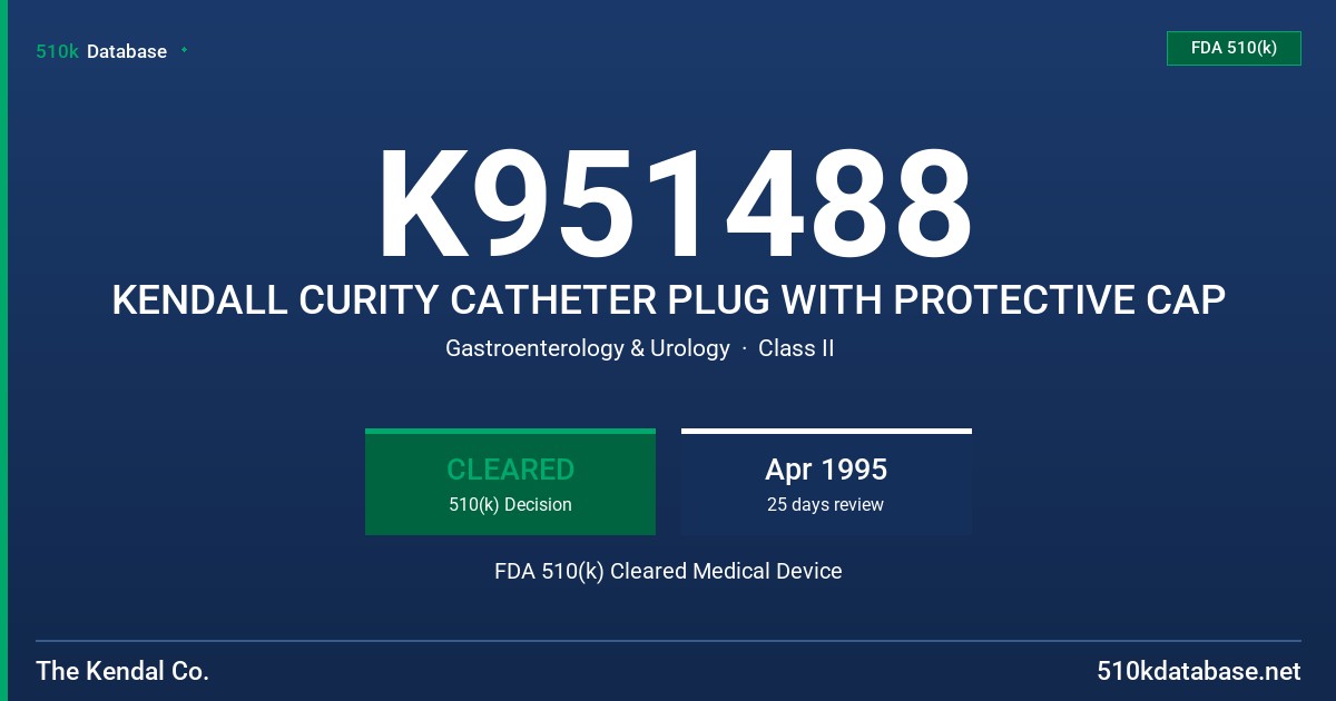K951488 KENDALL CURITY CATHETER PLUG WITH PROTECTIVE CAP FDA 510(k) Cleared Medical Device