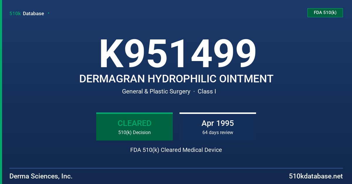 K951499 DERMAGRAN HYDROPHILIC OINTMENT FDA 510(k) Cleared Medical Device