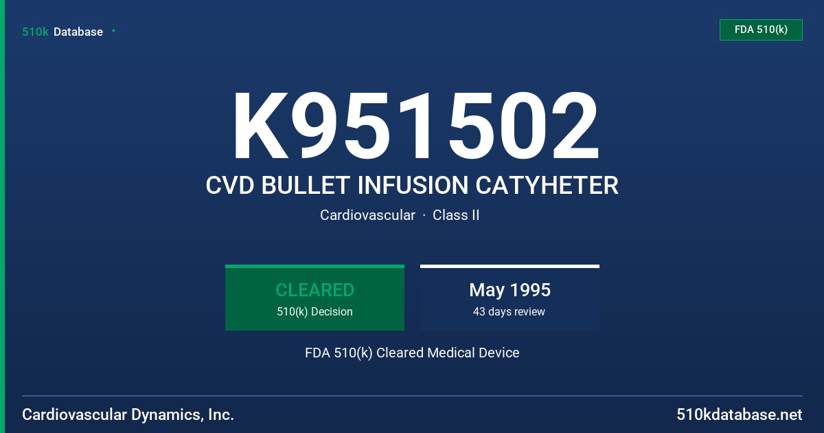 K951502 CVD BULLET INFUSION CATYHETER FDA 510(k) Cleared Medical Device