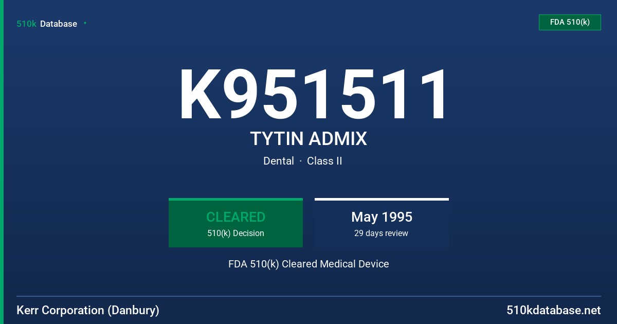 K951511 TYTIN ADMIX FDA 510(k) Cleared Medical Device