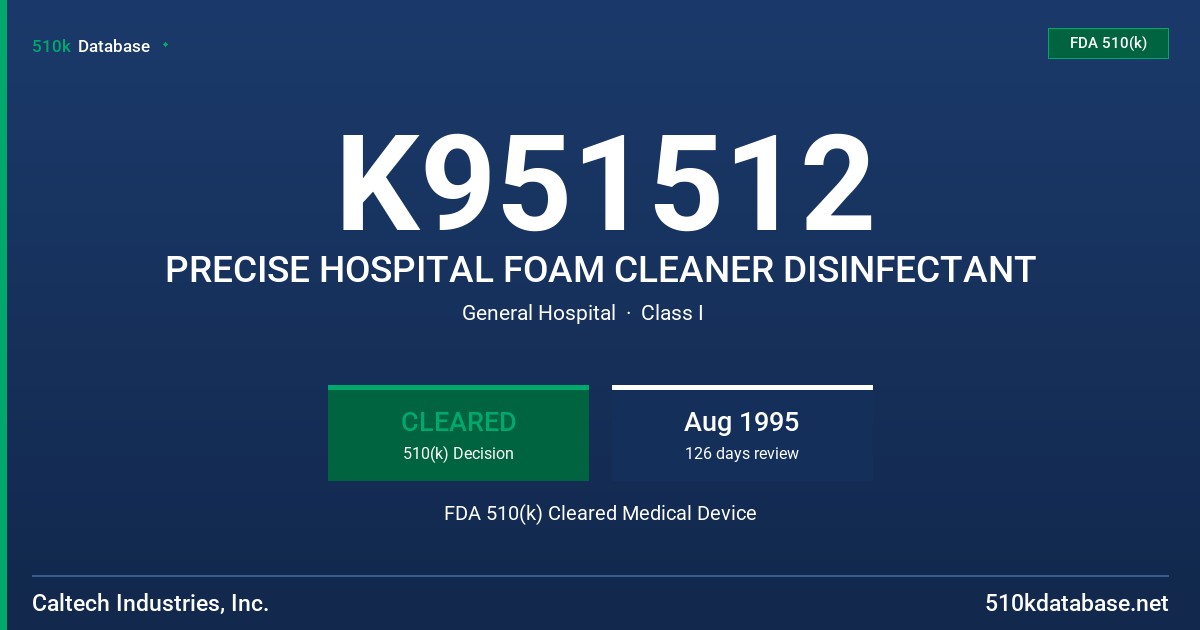 K951512 PRECISE HOSPITAL FOAM CLEANER DISINFECTANT FDA 510(k) Cleared Medical Device