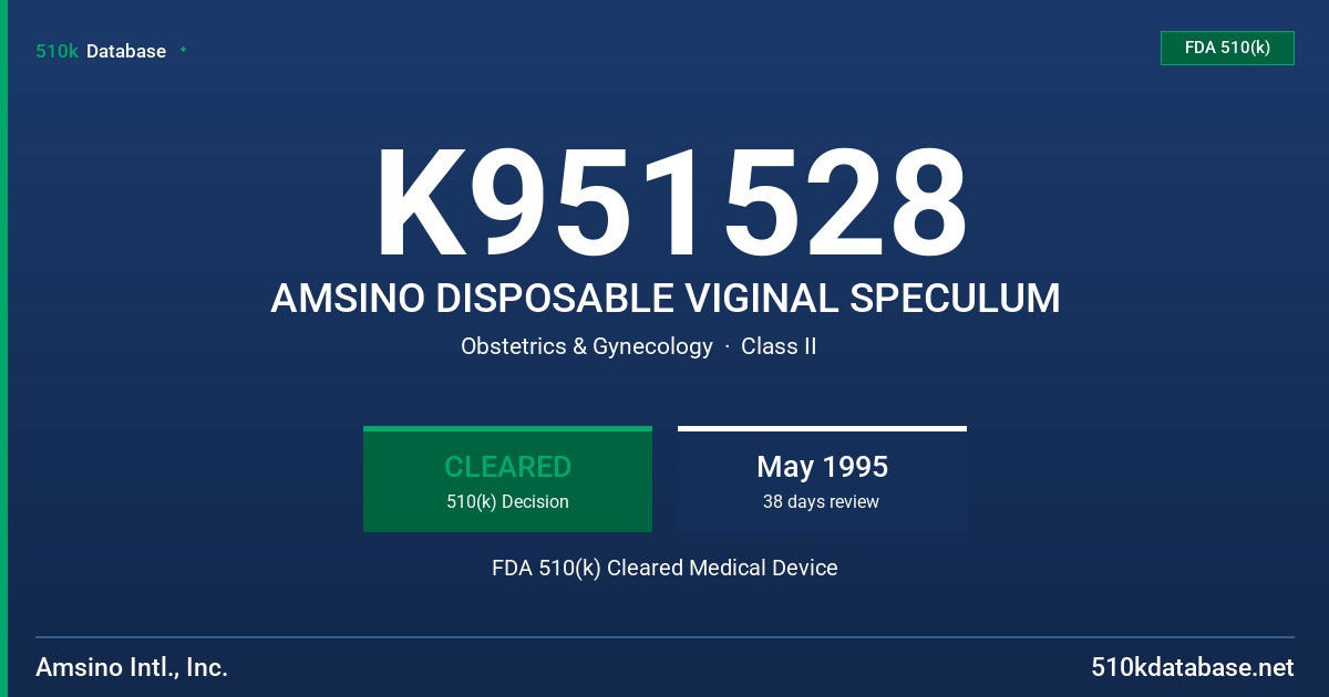 K951528 AMSINO DISPOSABLE VIGINAL SPECULUM FDA 510(k) Cleared Medical Device