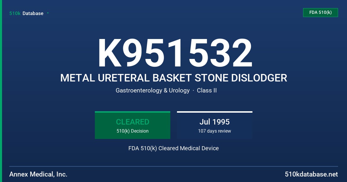 K951532 METAL URETERAL BASKET STONE DISLODGER FDA 510(k) Cleared Medical Device