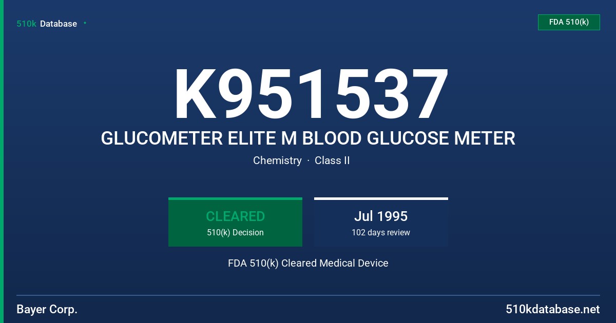 K951537 GLUCOMETER ELITE M BLOOD GLUCOSE METER FDA 510(k) Cleared Medical Device