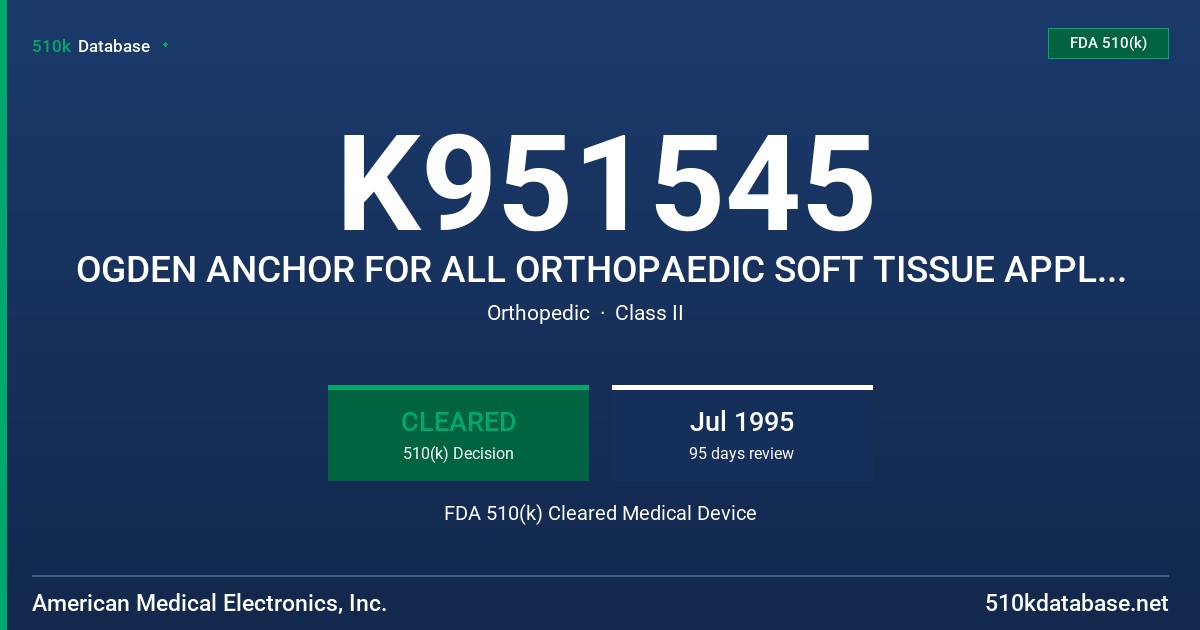 K951545 OGDEN ANCHOR FOR ALL ORTHOPAEDIC SOFT TISSUE APPLICATIONS FDA 510(k) Cleared Medical Device