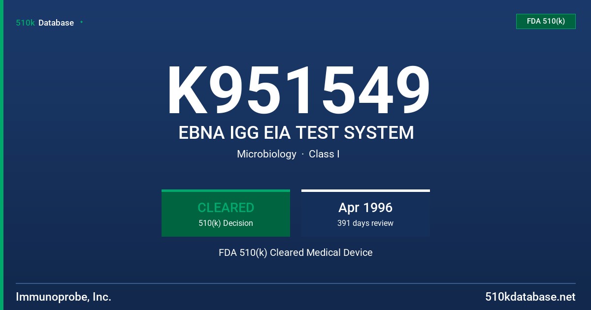 K951549 EBNA IGG EIA TEST SYSTEM FDA 510(k) Cleared Medical Device