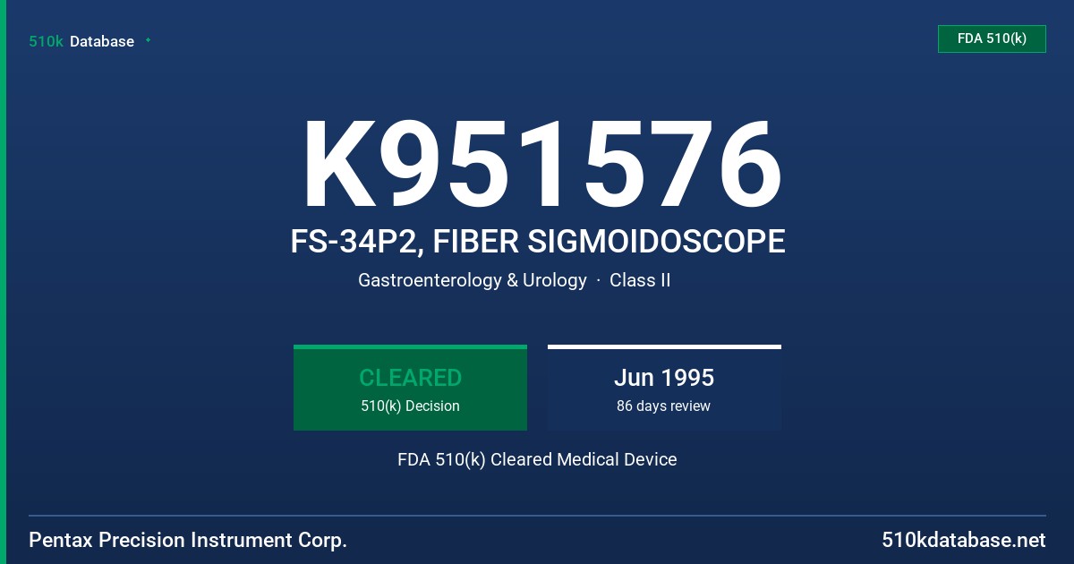 K951576 FS-34P2, FIBER SIGMOIDOSCOPE FDA 510(k) Cleared Medical Device