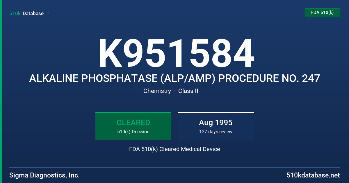 K951584 ALKALINE PHOSPHATASE (ALP/AMP) PROCEDURE NO. 247 FDA 510(k) Cleared Medical Device