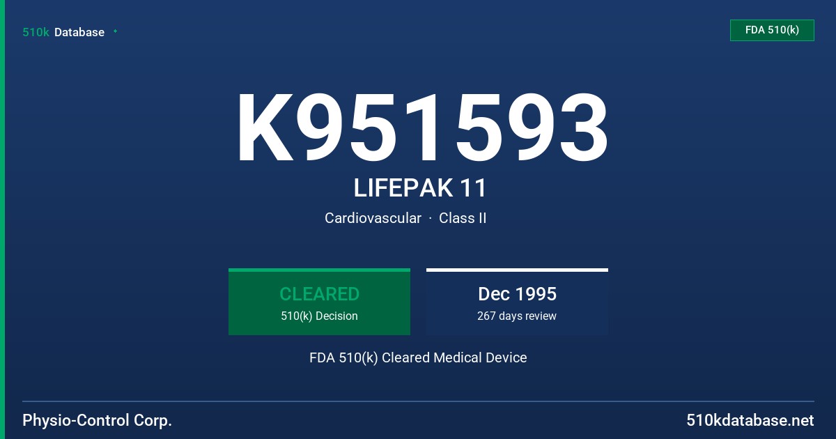 K951593 LIFEPAK 11 FDA 510(k) Cleared Medical Device