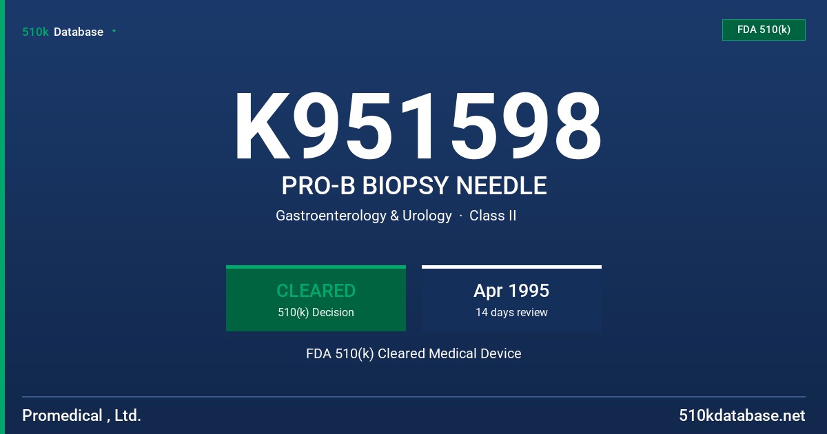 K951598 PRO-B BIOPSY NEEDLE FDA 510(k) Cleared Medical Device