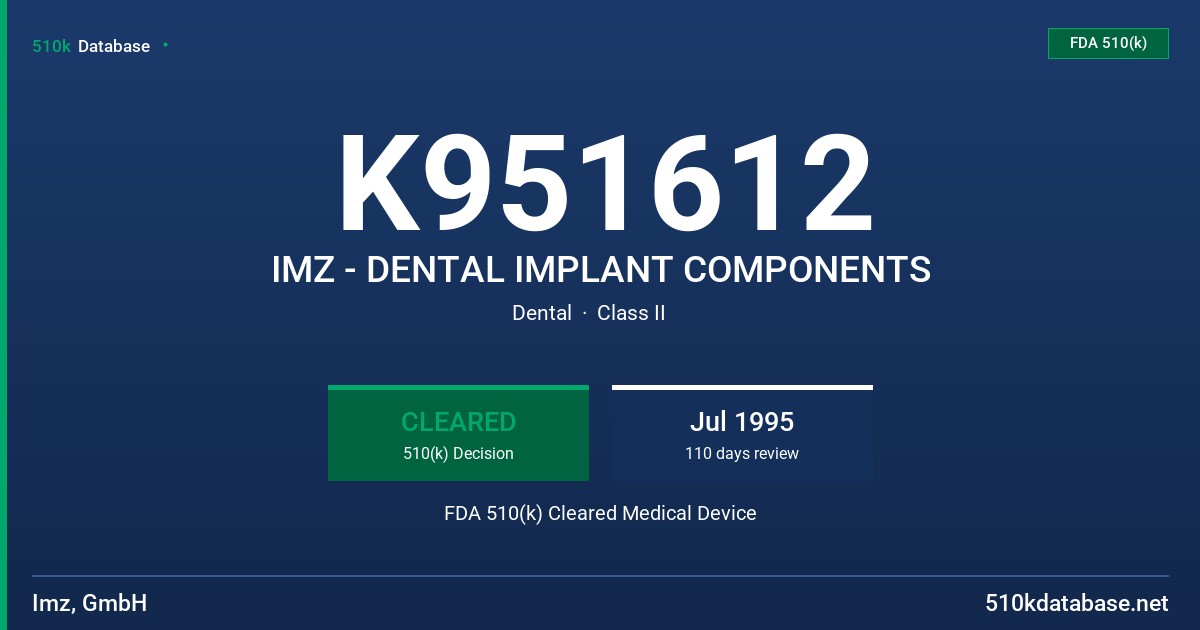 K951612 IMZ - DENTAL IMPLANT COMPONENTS FDA 510(k) Cleared Medical Device