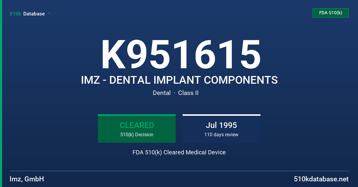 K951615 IMZ - DENTAL IMPLANT COMPONENTS FDA 510(k) Cleared Medical Device