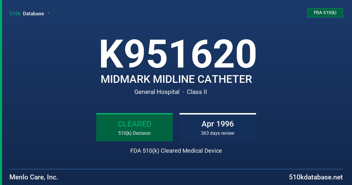 K951620 MIDMARK MIDLINE CATHETER FDA 510(k) Cleared Medical Device