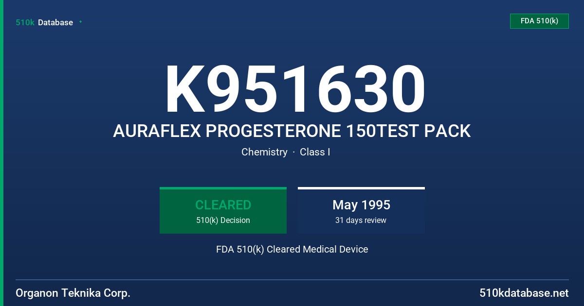 K951630 AURAFLEX PROGESTERONE 150TEST PACK FDA 510(k) Cleared Medical Device