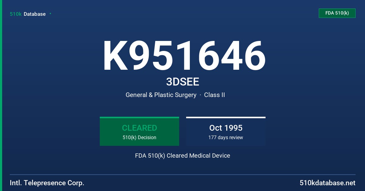 K951646 3DSEE FDA 510(k) Cleared Medical Device