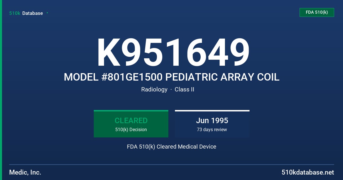 K951649 MODEL #801GE1500 PEDIATRIC ARRAY COIL FDA 510(k) Cleared Medical Device
