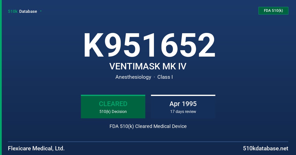 K951652 VENTIMASK MK IV FDA 510(k) Cleared Medical Device