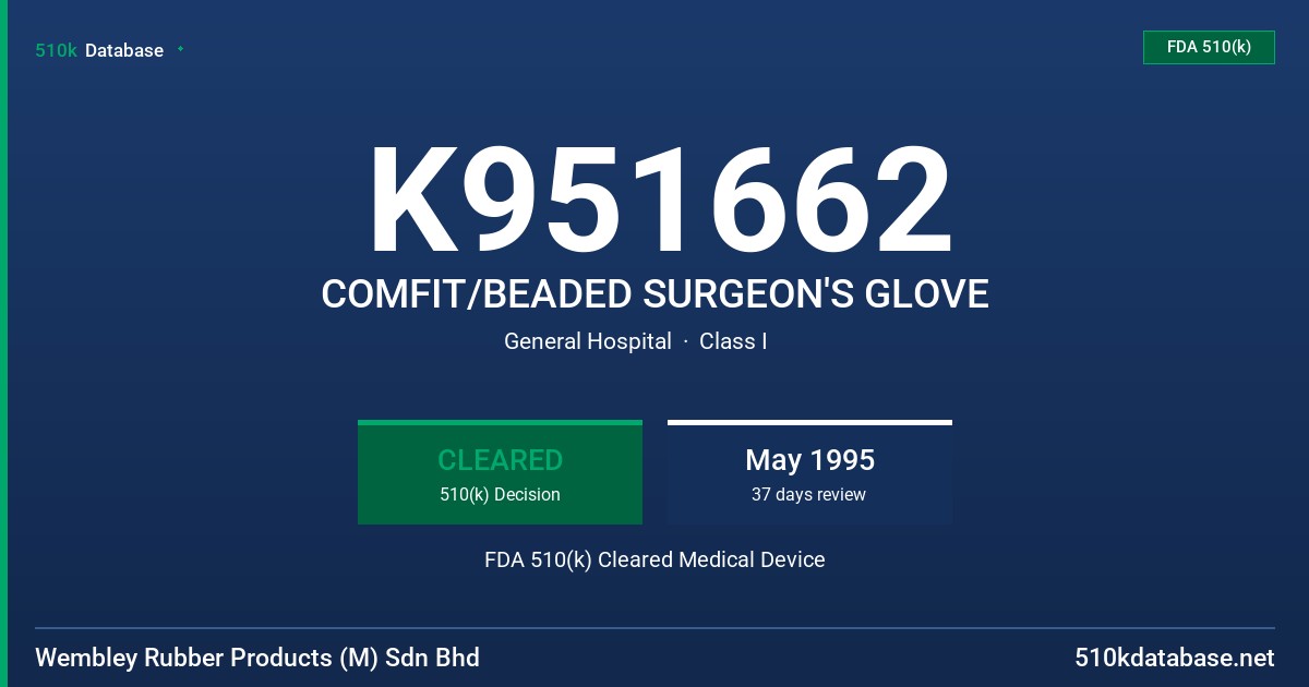 K951662 COMFIT/BEADED SURGEON'S GLOVE FDA 510(k) Cleared Medical Device