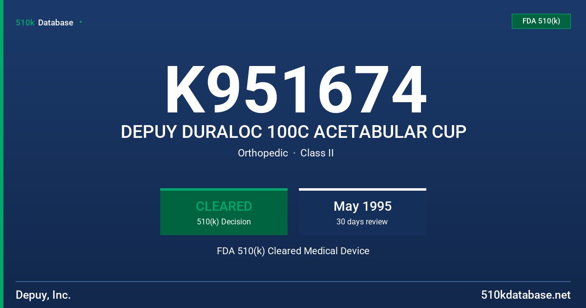 K951674 DEPUY DURALOC 100C ACETABULAR CUP FDA 510(k) Cleared Medical Device