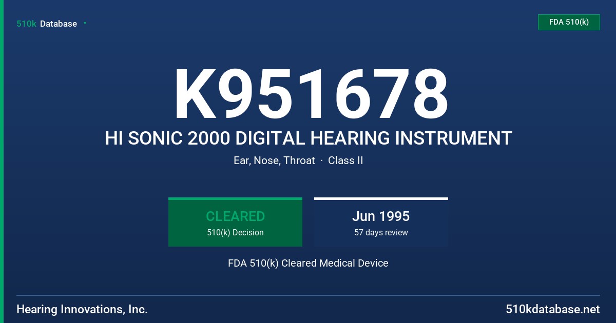 K951678 HI SONIC 2000 DIGITAL HEARING INSTRUMENT FDA 510(k) Cleared Medical Device