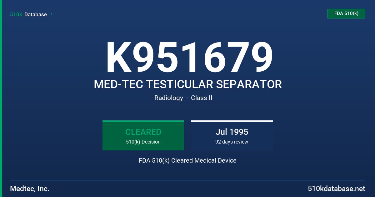 K951679 MED-TEC TESTICULAR SEPARATOR FDA 510(k) Cleared Medical Device