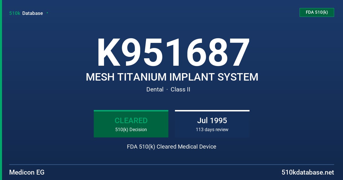 K951687 MESH TITANIUM IMPLANT SYSTEM FDA 510(k) Cleared Medical Device