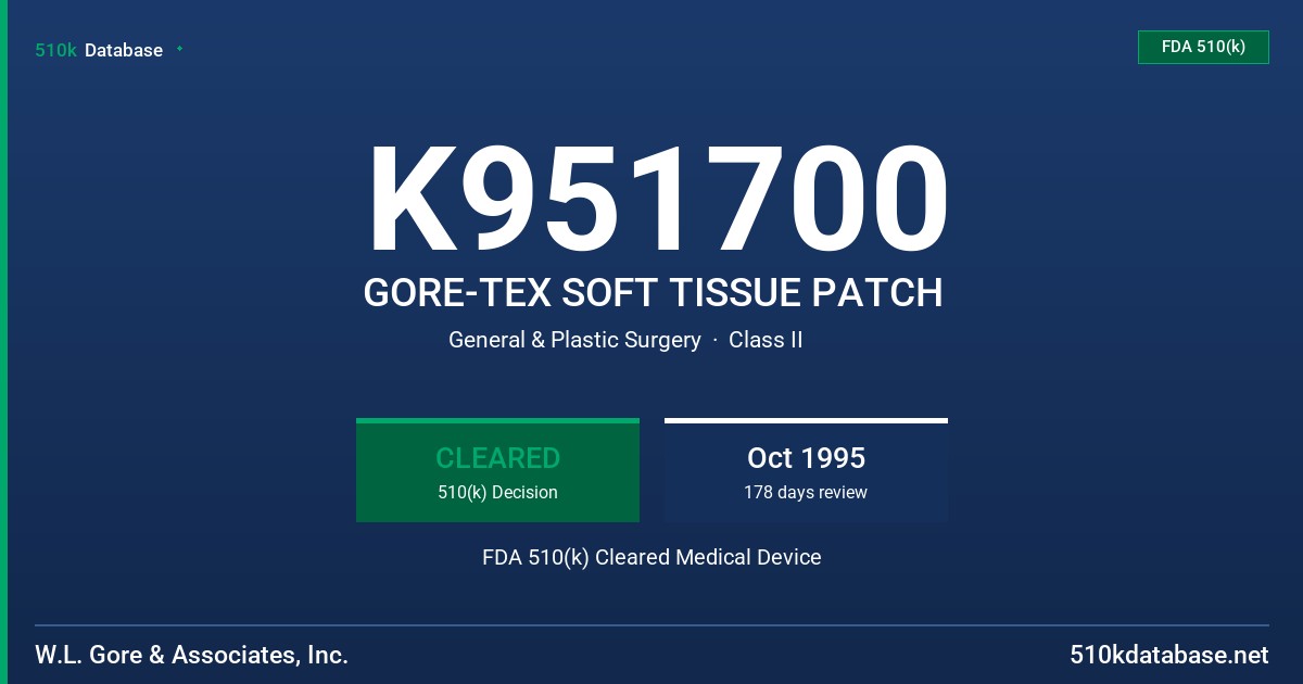 K951700 GORE-TEX SOFT TISSUE PATCH FDA 510(k) Cleared Medical Device