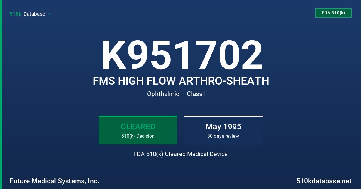 K951702 FMS HIGH FLOW ARTHRO-SHEATH FDA 510(k) Cleared Medical Device
