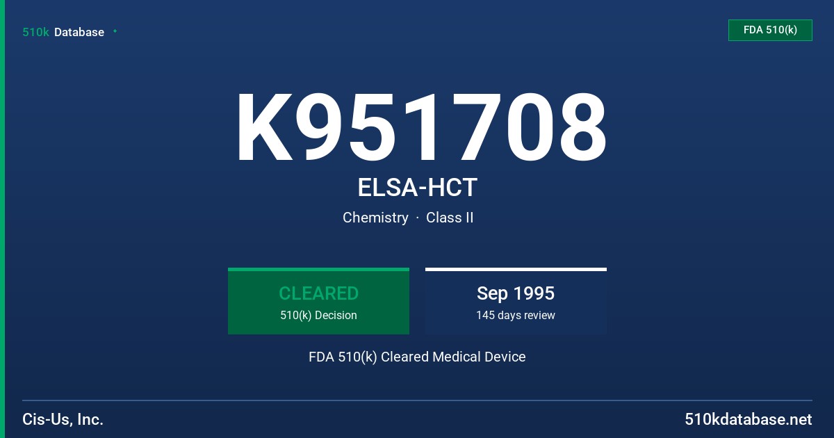 K951708 ELSA-HCT FDA 510(k) Cleared Medical Device