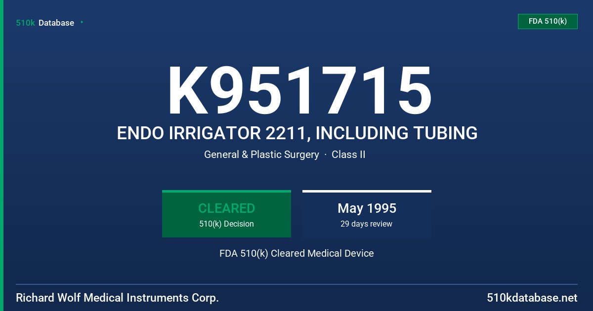 K951715 ENDO IRRIGATOR 2211, INCLUDING TUBING FDA 510(k) Cleared Medical Device