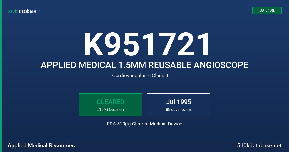 K951721 APPLIED MEDICAL 1.5MM REUSABLE ANGIOSCOPE FDA 510(k) Cleared Medical Device
