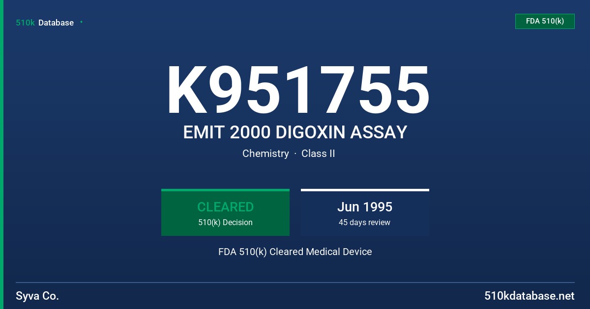 K951755 EMIT 2000 DIGOXIN ASSAY FDA 510(k) Cleared Medical Device