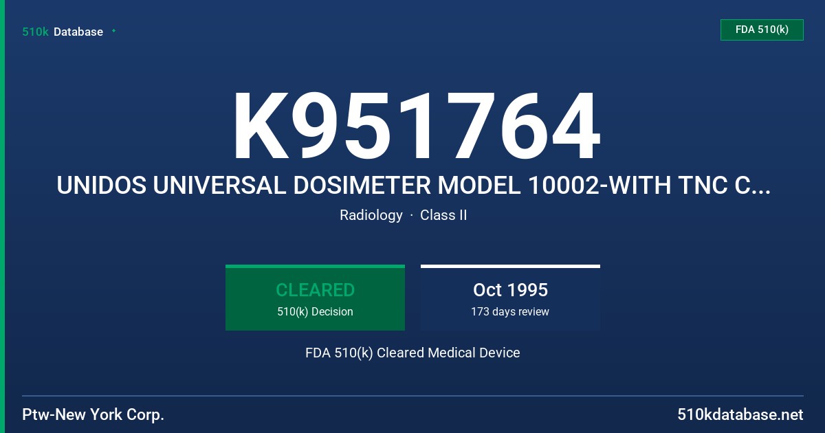 K951764 UNIDOS UNIVERSAL DOSIMETER MODEL 10002-WITH TNC CONNECTOR, 10005-WITH BNT CONNECTOR FDA 510(k) Cleared Medical Device