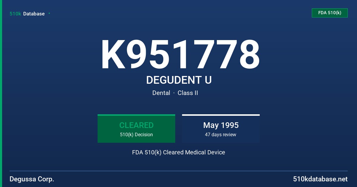K951778 DEGUDENT U FDA 510(k) Cleared Medical Device