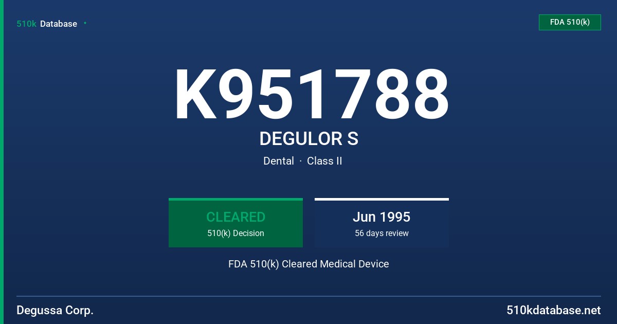K951788 DEGULOR S FDA 510(k) Cleared Medical Device