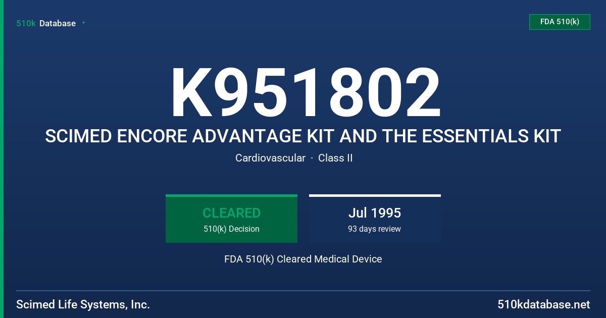 K951802 SCIMED ENCORE ADVANTAGE KIT AND THE ESSENTIALS KIT FDA 510(k) Cleared Medical Device