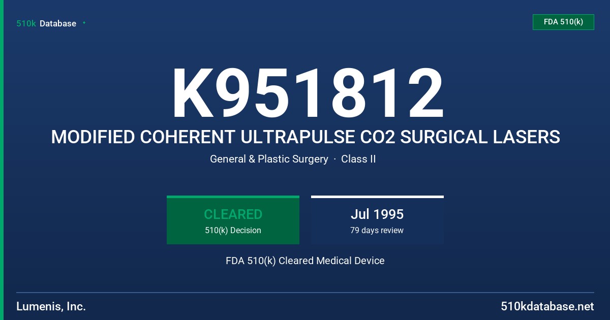 K951812 MODIFIED COHERENT ULTRAPULSE CO2 SURGICAL LASERS FDA 510(k) Cleared Medical Device