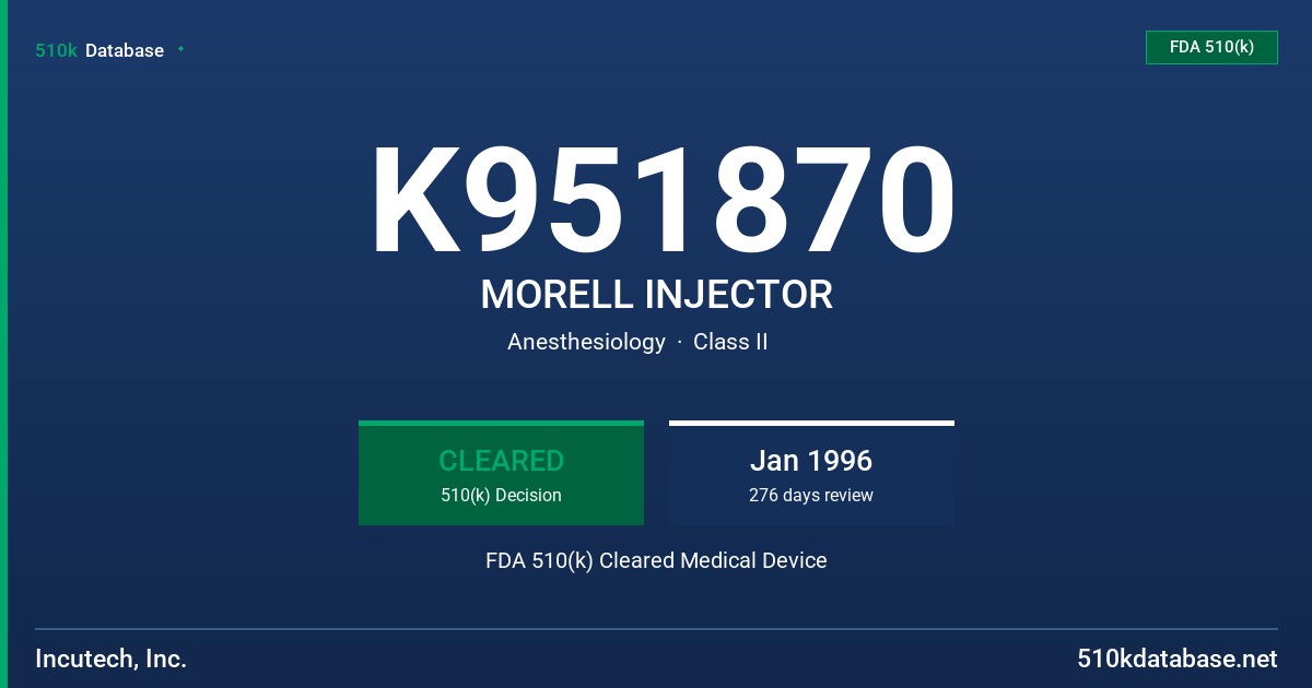 K951870 MORELL INJECTOR FDA 510(k) Cleared Medical Device